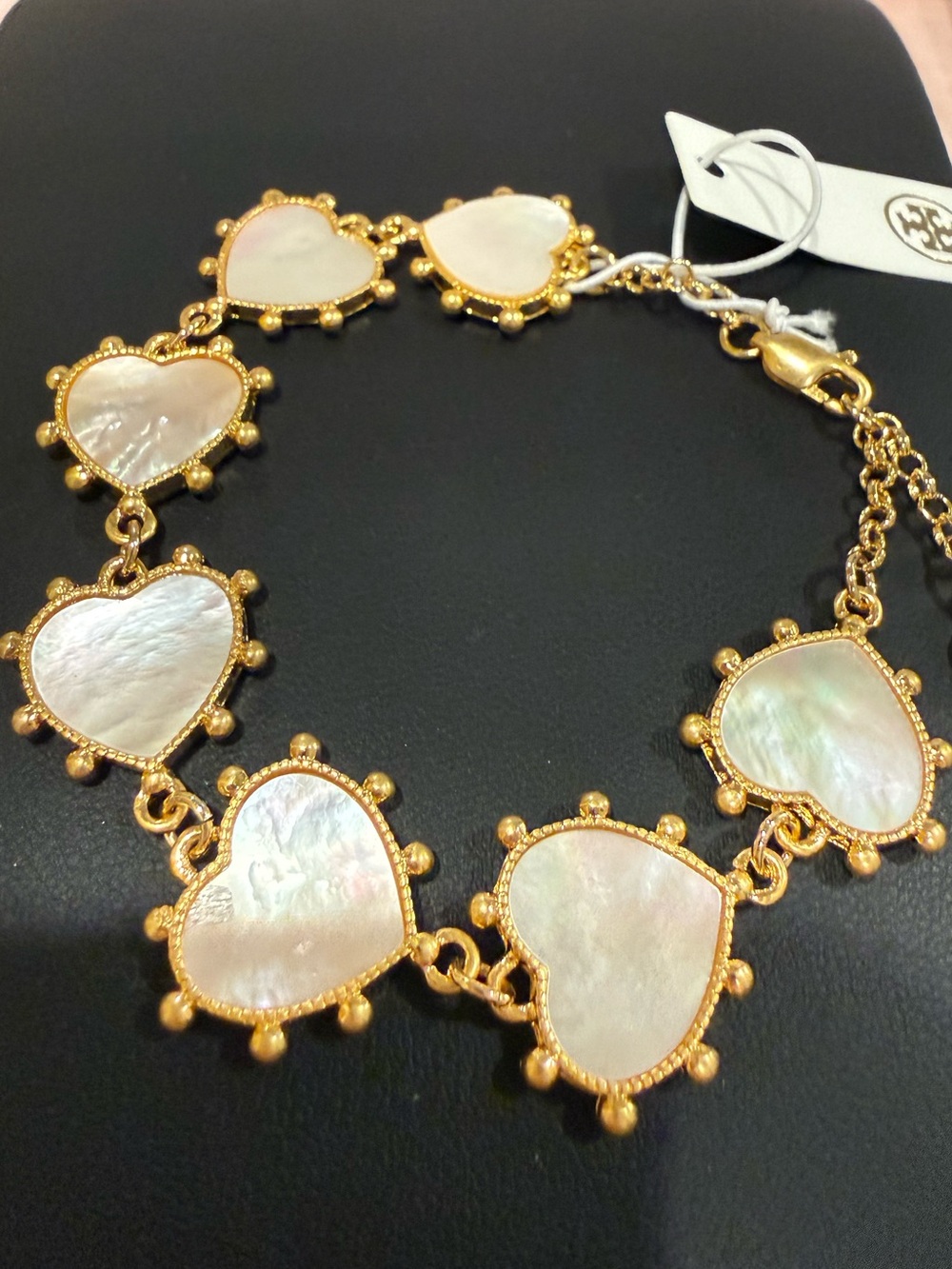 Tory Burch | Gold Plated Mother-of-Pearl Heart Link Bracelet